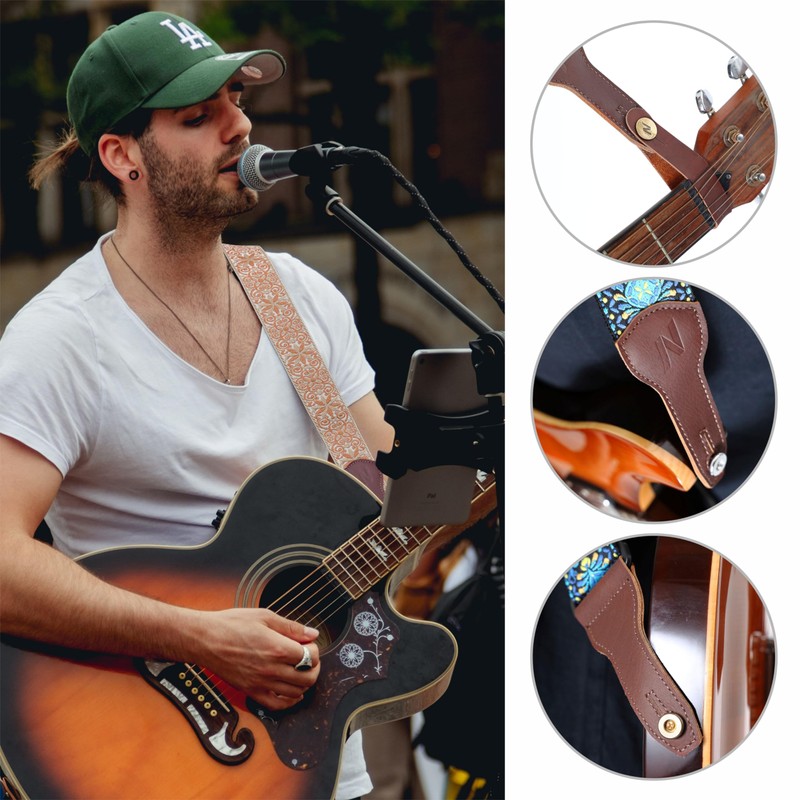 Nefelibata Banjo Strap 2" Wide Full Grain Leather Jacquard Embroidered