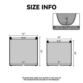 Kante 10 Inch Square Concrete Planter, Large Flower Pot with Drainage Hole for Indoor or Outdoor, Medorn Decor for Patio, Garden, Home, Black