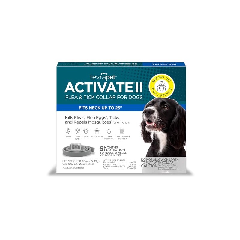 TevraPet Activate II Flea and Tick Collar for Dogs, 6