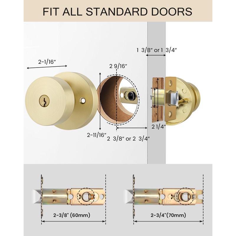 Haidms Gold Door Knob with Key, Heavy-Duty Zinc Alloy Keyed