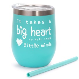 Teacher Appreciation Gifts - Teacher Gifts For Women Wine Glass Tumbler - It Takes a Big Heart to Help Shape Little Minds - Best Teacher Gifts from Student - Mint, 12 oz