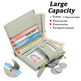 GAEKEAO Small Wallet for Women Bifold Leather RFID Blocking Credit Card Holder Wallets Zipper Pocket Coin Purse with ID Window