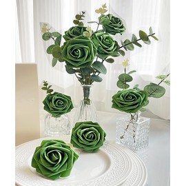 Gankar Sage Green Roses Artificial Flowers 25pcs, Sage Green Artificial Roses with Stems for Party Decor