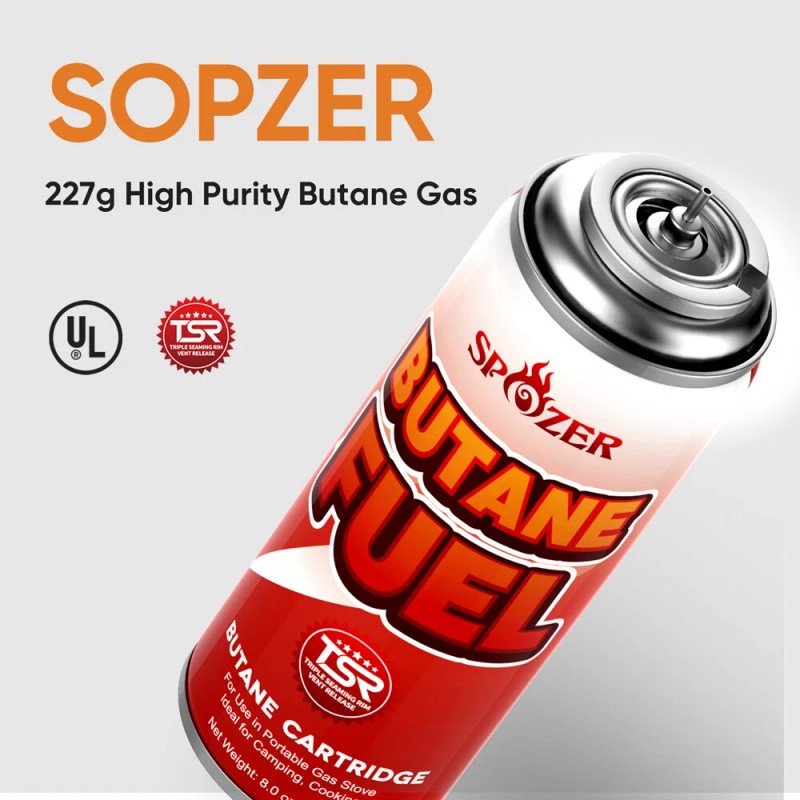 Spozer Butane Fuel Gas Canisters 227g Cartridge Spozer 12pcs for