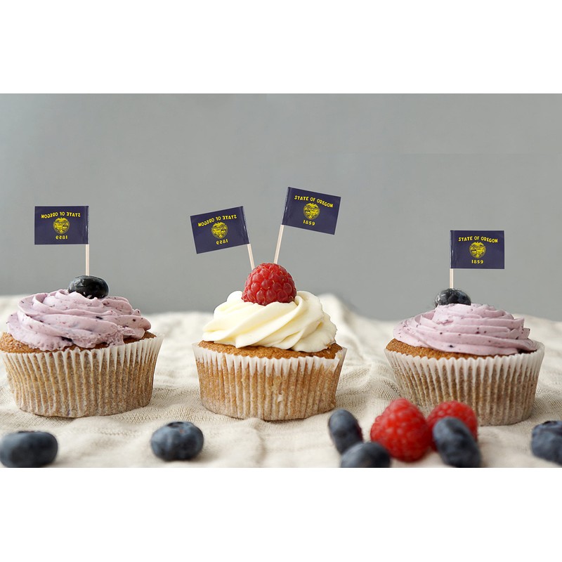 QQSD Oregon Toothpick Flag Small Mini Cupcake Topper Flags, 100