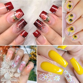 Flowers Nail Art Stickers, Spring Floral Nail Art Decals 3D Self-Adhesive Nail Sticker Design Holographic Rose Daisy Sunflower Cherry Blossoms Magnolia Nail Decal for Women Girls Manicure Decoration