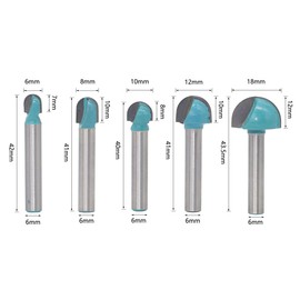 Saipor 6mm Shank Cove Core Box Router Bits Set Carbide Tipped Round Nose Double Edging Router Bits for Woodworking Grooving, Pack of 5