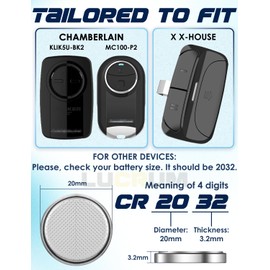 Lucrum 2-Pack Garage Door Remote Battery for X X-House, Chamberlain MC100-P2, KLIK5U-BK2 Clicker - CR2032 Battery for Garage Door Remote