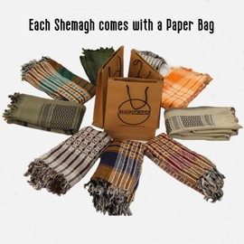 SHOPUKASA Cotton Shemagh Tactical Military Scarf Palestine Scarf Keffiyeh Head Neck Wrap for Men & Women + Paper Bag (Mustard)