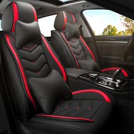 ADERN Car Seat Covers for KIA K5 2021-2025, Premium Nappa Leather Car Seat Cover, Stylish Sport Seat Covers， Automobile Seat Cover Sets.(Luxury 2 Seats/Black Red)