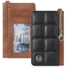 BOSTANTEN Credit Card Holder for Women RFID Leather Wallets Small Slim Keychain Wallet with ID Window, Black and Brown