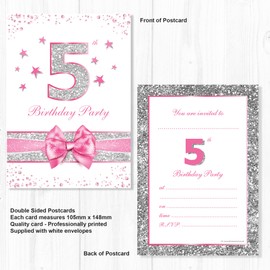 Olivia Samuel 20 x 5th Birthday Party Invitations from Pink Sparkly Design and Photo Effect Silver Glitter - A6 Postcard Size with envelopes