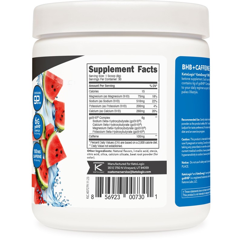 Ketologic KetoEnergy BHB (Watermelon) 30 Servings - BHB + Caffeine