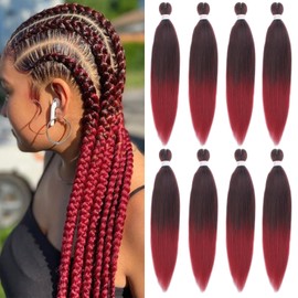 Mscat 16 Inch 8 Packs Pre Stretched Braiding Hair Ombre Bungundy Pre Stretched Braiding Professional Synthetic Prestretched Crochet Braids Hair Extension Hot Water Setting Yaki Texture (1B900#)