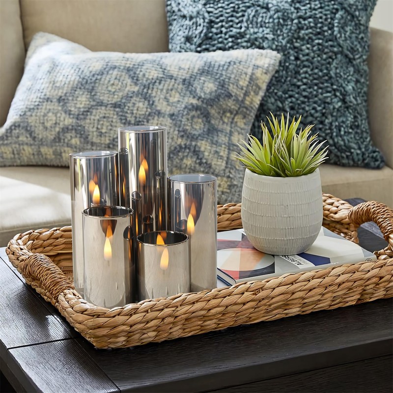 Girimax Grey Glass Flameless Candles with Remote, Flickering LED Votive