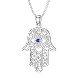 Sreadx Evil Eye Hamsa Hand of Fatima Necklace for Women, Hand of Fatima Pendant with Cubic Zirconia S925 Sterling Silver Protection Jewellery Gift for Wife Mother