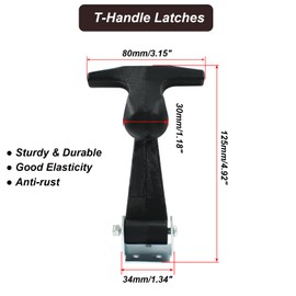 Biaungdo 4 Pcs Rubber Flexible Hood Catch, Black T-Handle Draw Latches with Brackets Stainless Steel T-Handle Hasp for Hood/Tool Box/Vehicle Engine