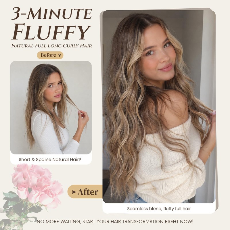 20 Inch Clip in Hair Extensions,Long Wavy Synthetic Hair for