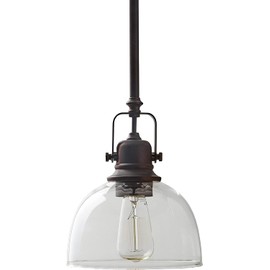 Francis Millar Vintage Black Metal Ceiling Pendant Lighting Fixture with Light Bulb and Clear Glass Shade ~ Provides Style and Grace for Bar Area or Kitchen Island