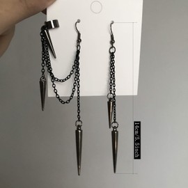 ANDPAI Unique Lightweight Black Silver Punk Long Tassel Chain Ear Cuff Earrings 316L Stainless Steel Vintage Barrel Nails Crawler Climer Dangle Drop Stud Earrings for Men Women Unisex (Black 3)