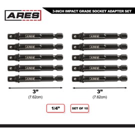 ARES 70384-10-Piece 1/4-Inch Drive 3-Inch Impact Grade Socket Adapter Set - Turns Impact Drill Driver into High Speed Socket Driver