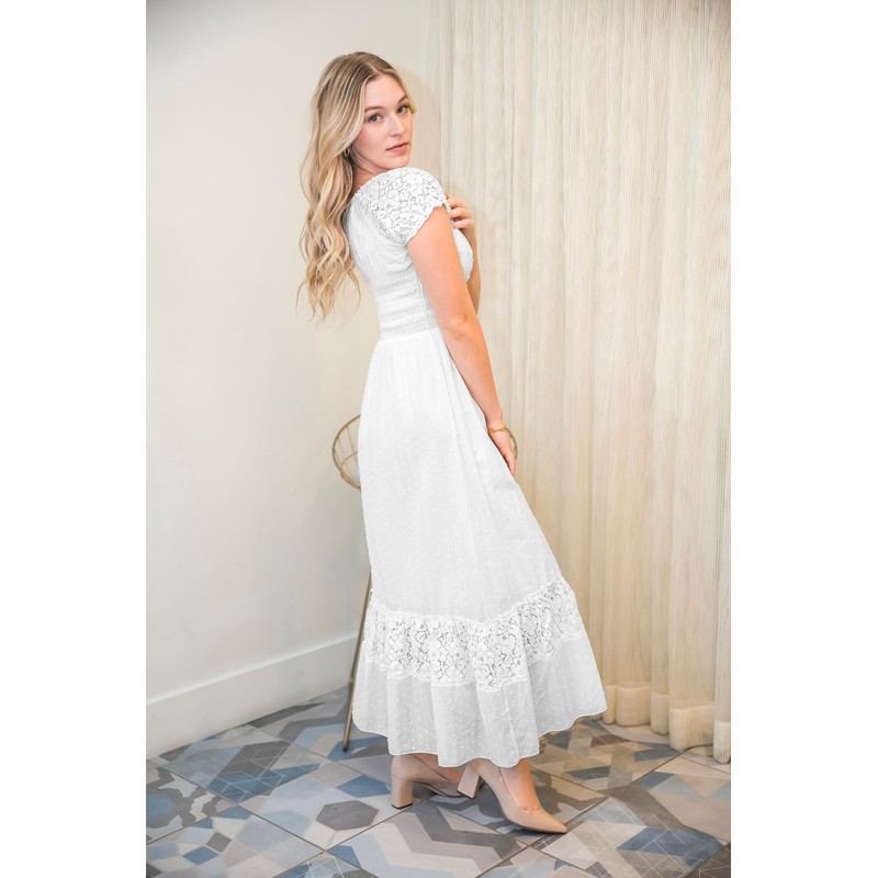 Anna-Kaci Renaissance Peasant Maiden Boho Inspired Cap Sleeve Lace Trim