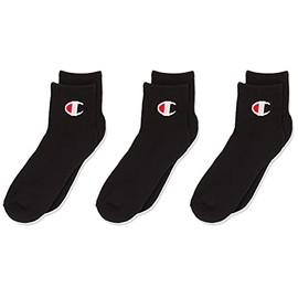 Champion Kids C Logo Quarter Crew Socks (3 Pack), Black, Small