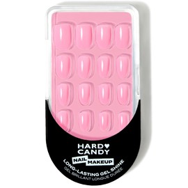 Hard Candy Press On Nails – Cute (Pink) | Short Round | Fake Nails, Gel-Like Shine | 30 Nail Kit with Glue & Reusable Case