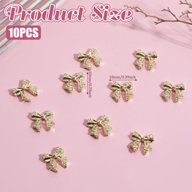 10 Pcs Gold Bow Nail Charms, 3D Alloy Nail Art Charms, Plating Charms for Nails, DIY Nail Art Decoration Accessories, Cute Bow Knot Shiny Nail Decorations, Gold Nail Charms for Acrylic Nails Supplies