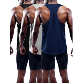 NELEUS Men's 3 Pack Workout Running Tank Top Sleeveless Gym Athletic Shirts,5080 Black/Grey/Navy Blue,XXL