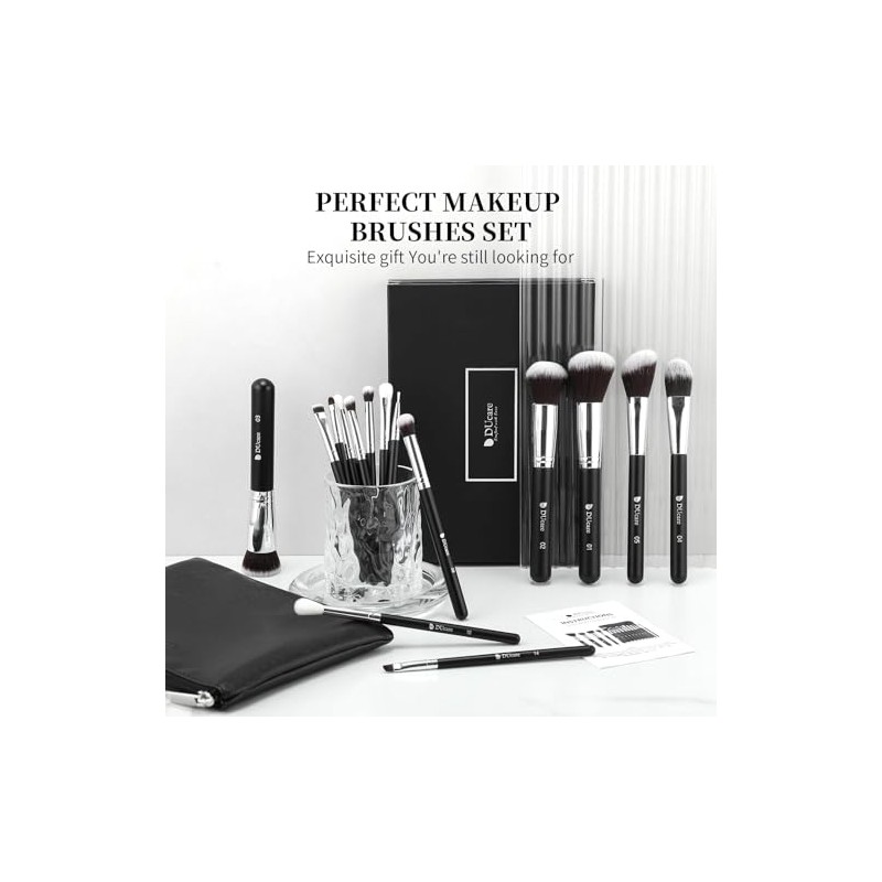 Ducare Brochas Maquillaje Profesionales 15pcs Set Brocha Kabuki Base Mezcla