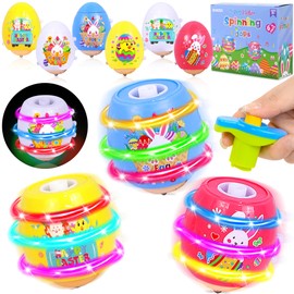 6 Pack Easter Egg Spinning Tops with Music & Lights - Easter Basket Stuffers for Kids, Toddlers, Boys & Girls - Fun Easter Egg Fillers, Non-Candy Easter Toys for Easter Egg Hunt & Easter Baskets