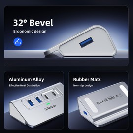 Intpw USB C Hub 10Gbps, 4 Port USB Splitter with 2 USB C/USB A 3.2 Data Ports, [Not Support Video and Chrging], Aluminum USB 3.2 Hub with 3.3Ft Cable for Laptop, PC, Mac, Flash Drive, Camera