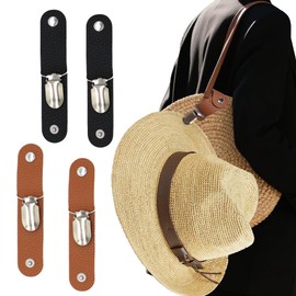 PU Leather Travel Hat Clips Pack of 4 in Black and Brown, Durable Stylish Hands Free Hat Clip for Outdoor Travel Versatile Portable Hat Clip as Portable And Versatile Hat Clip and Backpack Accessories