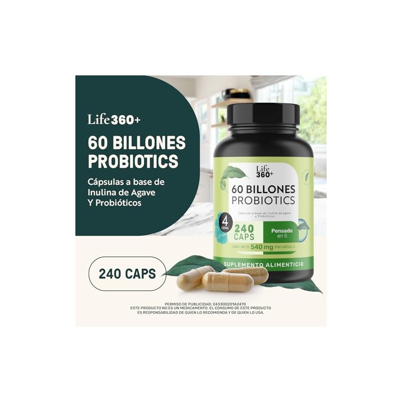 LIFE 360 Probióticos 60 Billones 4 Cepas 240 cápsulas 540mg