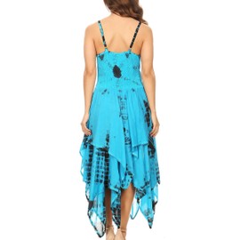 Sakkas 902 Annabella Corset Bodice Handkerchief Hem Dress - Black/Turquoise - One Size Regular