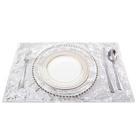 Blausky Set of 4 30 x 45 cm Rectangle Place Mats, Sequin Doilies, Glitter Placemats, Double-Sided Non-Slip Placemats, Decorative Placemats for Dining Table Wedding Birthday Party Holiday, Silver