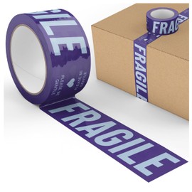 Fragile Packing Tape, Please Be Gentle, Purple Violet Blue Cute Designer Packaging and Shipping Tape for Small Business - Printed Tape for Moving, 1.88" x 110 Yards (330 feet)