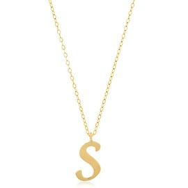 MAX + STONE 10k Yellow Gold Small Script Initial Letter S Pendant Necklace for Women Adjustable Chain Size 16 to 18 inches with Spring Ring Clasp