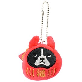 Friends Hill JW-359-200 Fluffy Strap, Buruton Daruma Strap, Red, 6x6 x 6, French Bulldog, Luck Charm, Tourism, Japan, Inbound Souvenir,