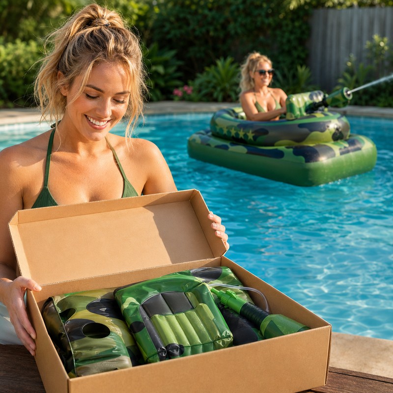 Inflatable Tank Pool Float for Water Play - Camouflage Ride-On