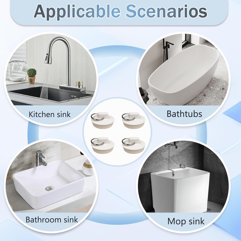 4Pcs Universal Sink Plug, White Rubber Bath Plug, Kitchen Sink