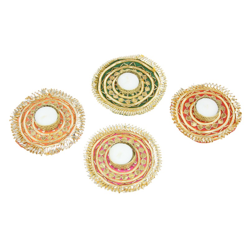 Diwali Gift Rangoli Gota Diya Tea Light Holder Set of