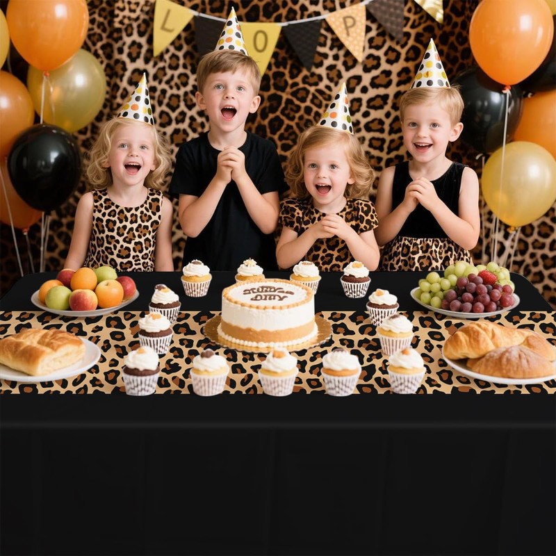 4 Pcs Leopard Print Party Tablecloth Decorations, Waterproof Rectangle Safari