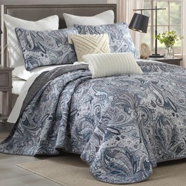 DJY Grey Paisley Quilt Set King Size Boho Paisley Bedspread Coverlet Set 3 Pieces, Soft Lightweight Microfiber Morandi Gray Paisley Floral Pattern Bedding Set for All Season, 104"x90"