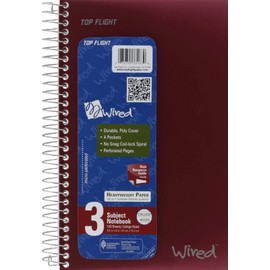 Top Flight Wired 3-Subject Notebook, 120 Sheet