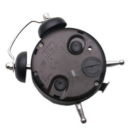 SHISI Mini alarm clock cute cartoon round portable metal clock family travel and exam alarm ticking (black)