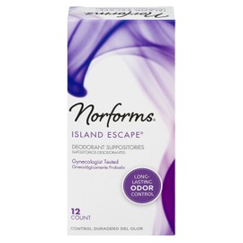 Norforms Deodorant Suppositories, Gynecologist Tested, Long-Lasting Odor Control, Individually Wrapped, Island Escape Scent, 12 Count in Each Box (Pack of 1)