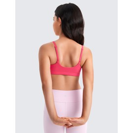 CRZ YOGA Girls Butterluxe Sports Bras - Adjustable Spaghetti Strap Scoop Neck for Teens Kids Yoga Workout Dance Lip Gloss Pink Large