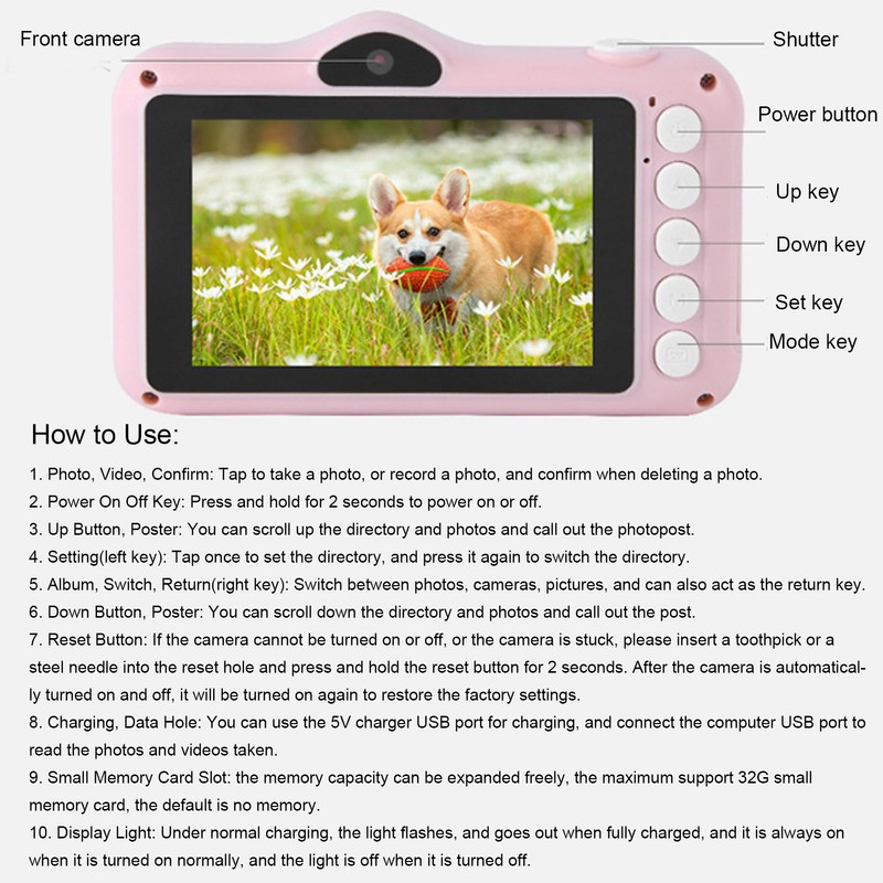 Kids Digital Camera 20MP Smart HD Front Rear Shoot Mini